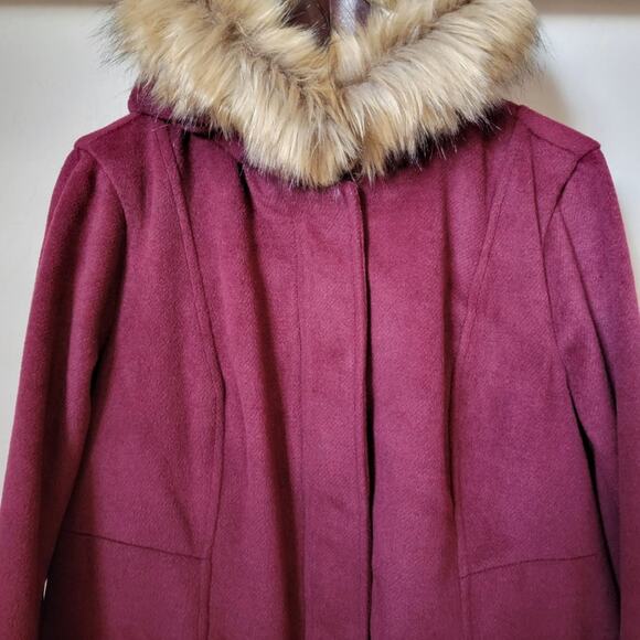 Torrid Wool Faux Fur Hooded Deep Red Zip Front Coat - Picture 9 of 16